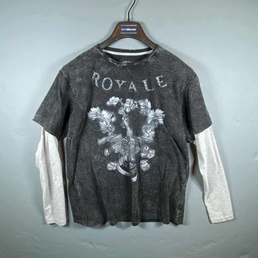Modern Culture Royale Graphic Tee XL Gray Acid Wash Layered Long Sleeve Grunge